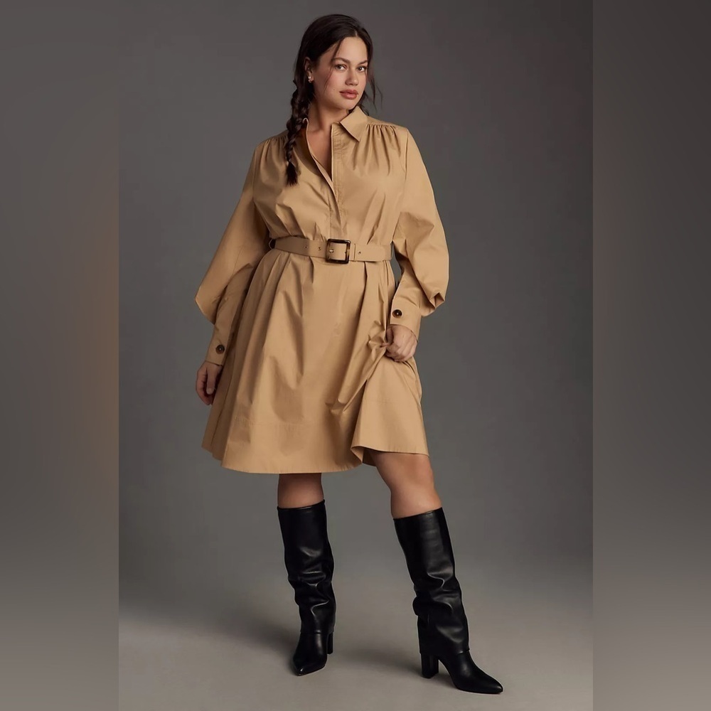 Anthropologie Mare Mare Long-Sleeve Collared Zip-Front Midi Dress - Small